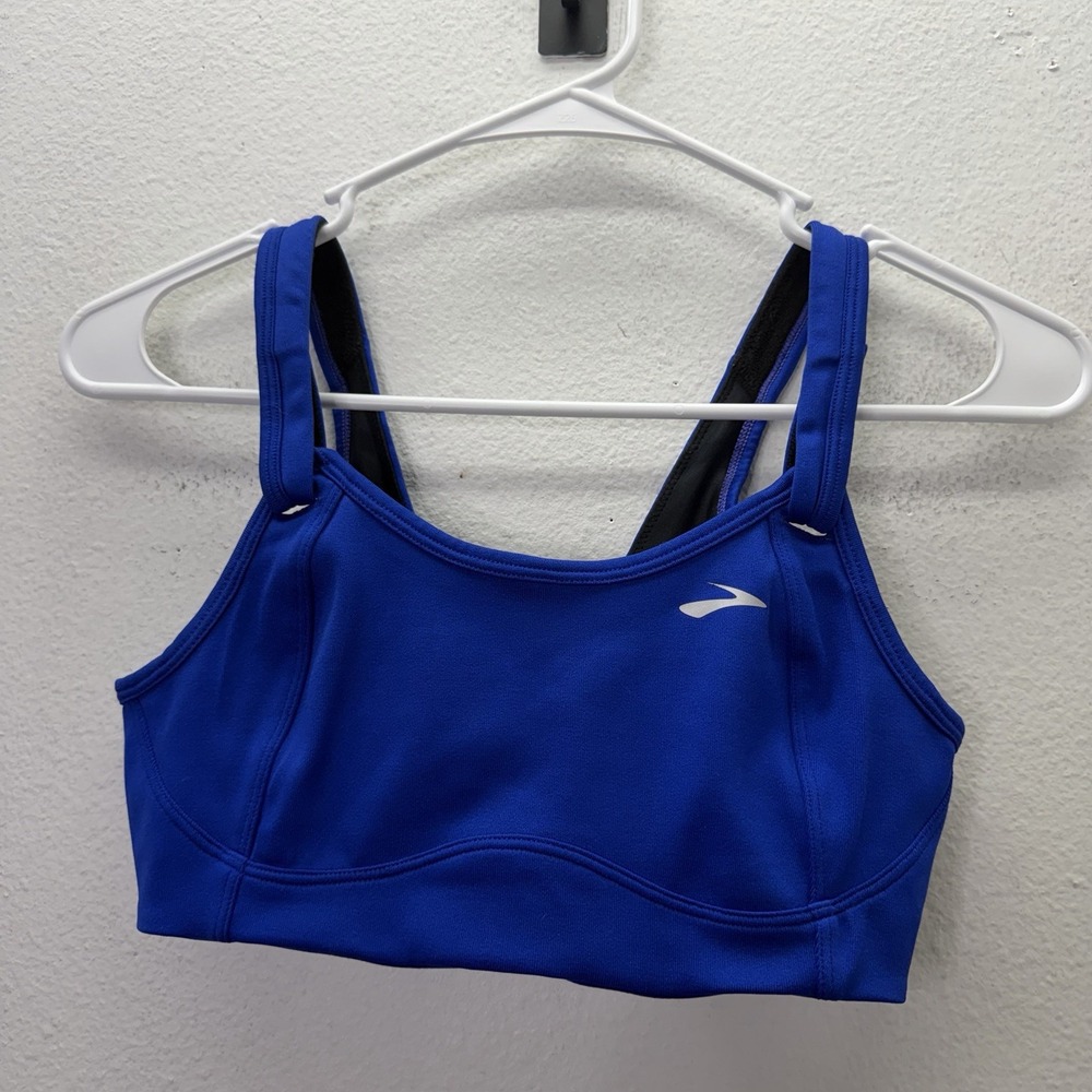 Brooks Moving Comfort Fiona Wireless Sports Bra Blue SZ 32C Hook Loop